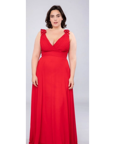 Robe longue de cocktail avec applications, Rouge