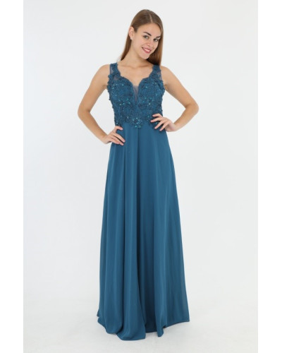 Robe longue de cocktail, Bleu Canard