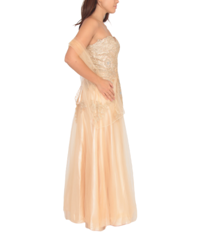 Robe longue de cocktail bustier, Beige