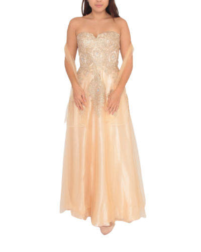 Robe longue de cocktail bustier, Beige