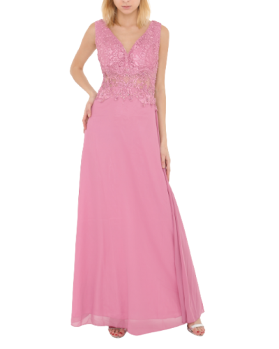 Robe longue de cocktail avec dentelle, Rose