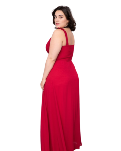 Robe longue de cocktail, avec applications, Cerise