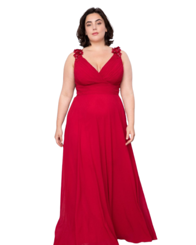 Robe longue de cocktail, avec applications, Cerise