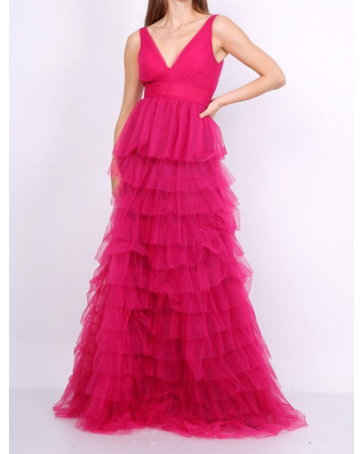 Robe de soirée à volants, Fuchsia