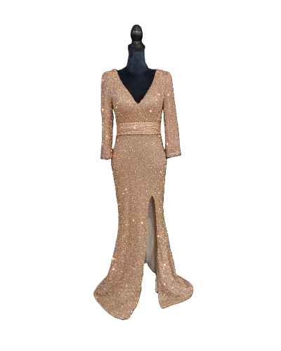 Robe longue de cocktail à sequins, Rose Clair