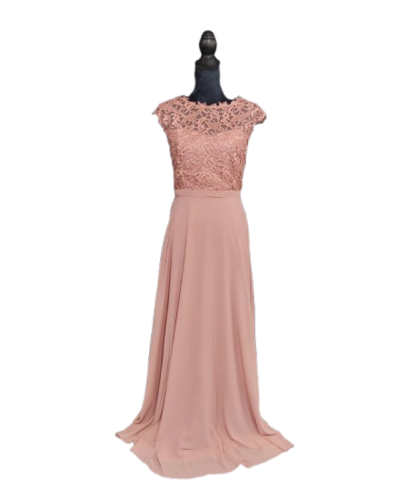 Robe longue de cocktail, avec dentelle, Vieux Rose