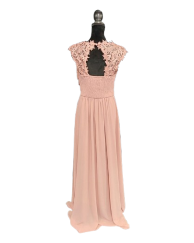 Robe longue de cocktail, avec dentelle, Vieux Rose