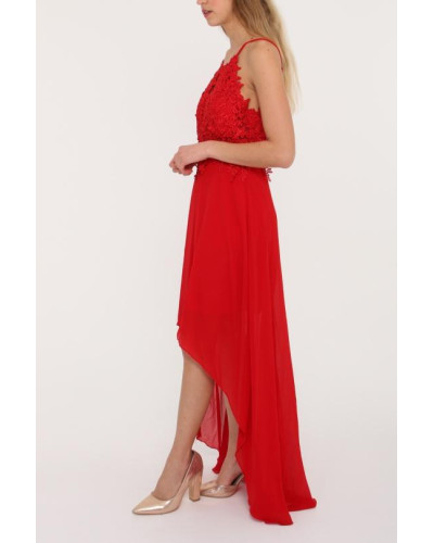 Robe de cocktail, longue derrière courte devant, Rouge