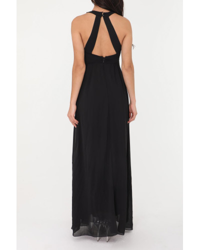 Robe de cocktail longue, avec collier de strass, Noir