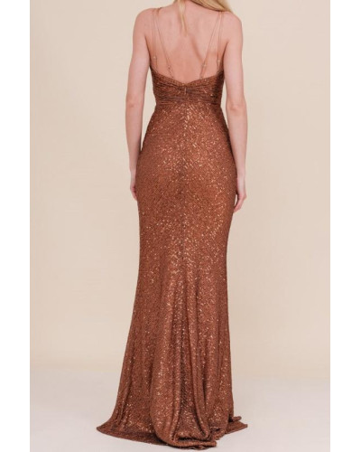 Robe de soirée à sequins, café