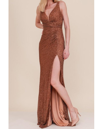 Robe de soirée à sequins, café