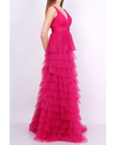 Robe de soirée à volants, Fuchsia