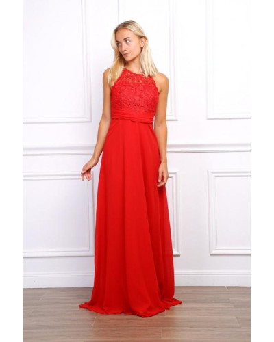 Robe longue de cocktail avec bustier en dentelle, Rouge