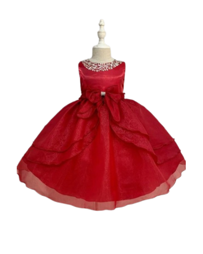 Robe de cérémonie enfant, avec strass à l'encolure, Bordeaux