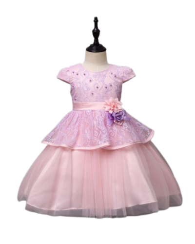 Robe de cérémonie enfant, Rose avec dentelle violette