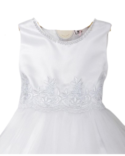 Robe de cérémonies enfant, avec perles et broderies, Blanche