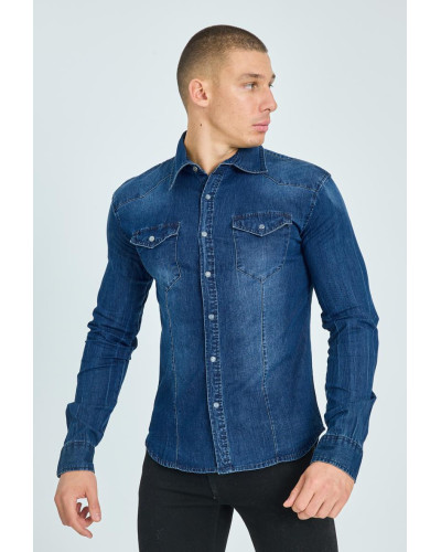 Chemise en jean homme, coupe cintrée, Bleu