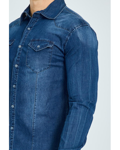 Chemise en jean homme, coupe cintrée, Bleu