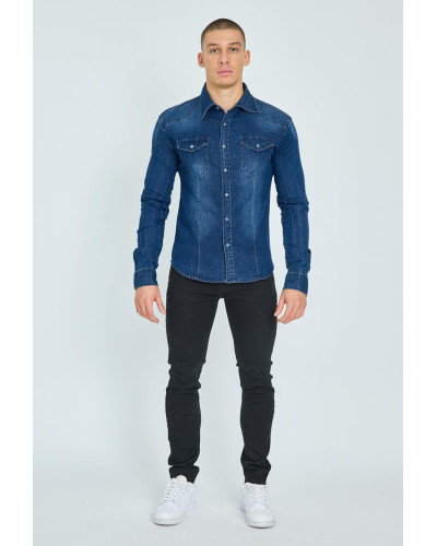 Chemise en jean homme, coupe cintrée, Bleu