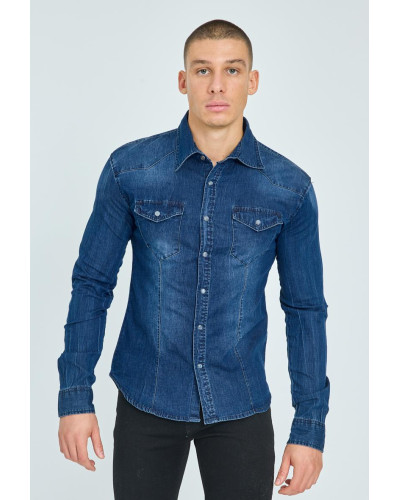 Chemise en jean homme, coupe cintrée, Bleu