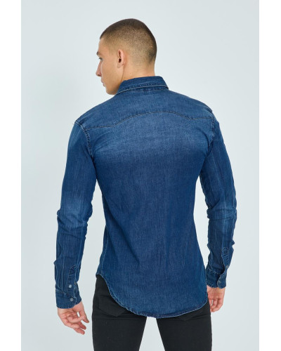 Chemise en jean homme, coupe cintrée, Bleu