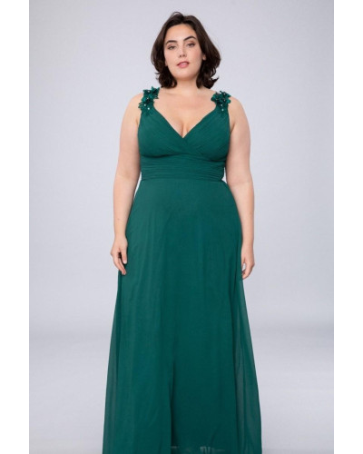 Robe longue de cocktail avec aplications, Verte