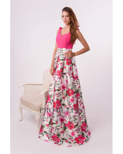 Robe longue de cocktail fleurie, Rose