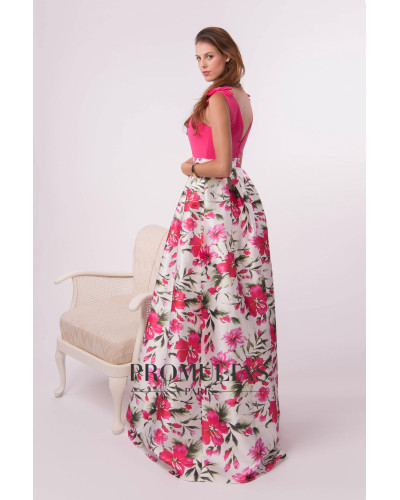 Robe longue de cocktail fleurie, Rose