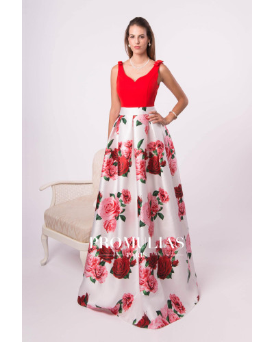 Robe longue de cocktail fleurie, Rouge