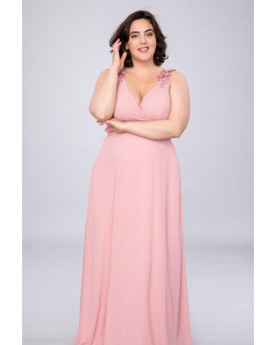 Robe longue de cocktail avec applications, Vieux rose