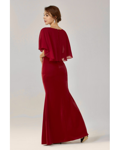 Robe longue de cocktail avec strass à la ceinture, Bordeaux