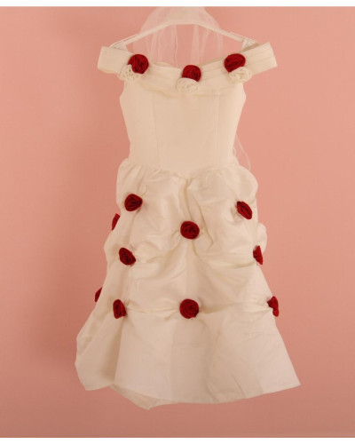 Robe de cérémonie enfant, Ivoire et fleurs rouge et blanche