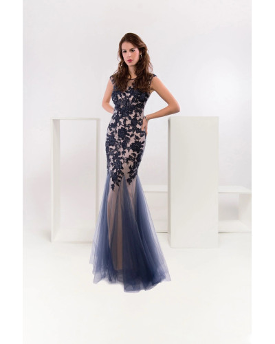 Robe longue de soirée sirène, Darmera, Bleu marine