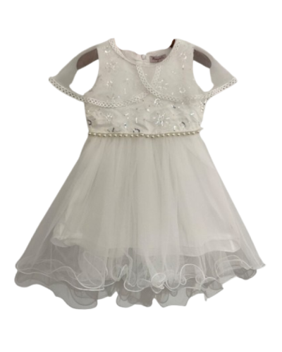 Robe de cérémonie enfant, avec cape en tulle, Blanche