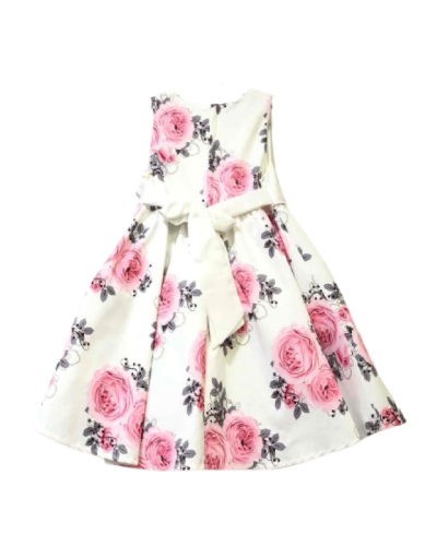 Robe de cérémonie enfant, Blanche à fleurs rose