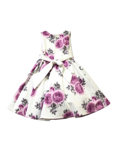 Robe de cérémonie enfant, Blanche à fleurs violet