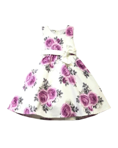 Robe de cérémonie enfant, Blanche à fleurs violet