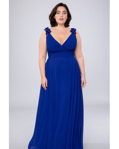 Robe longue de cocktail avec applications, Bleu roi