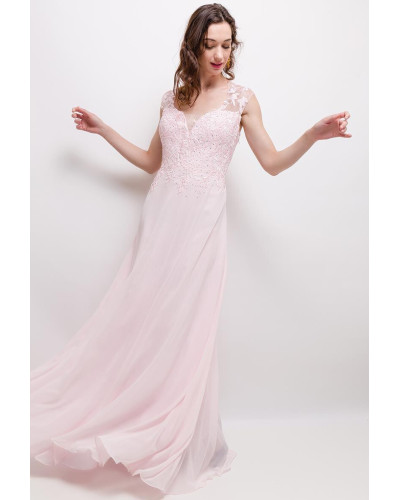 Robe longue de soirée, à strass, Rose Clair