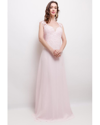 Robe longue de soirée, à strass, Rose Clair