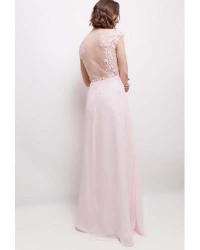 Robe longue de soirée, à strass, Rose Clair