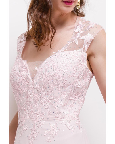 Robe longue de soirée, à strass, Rose Clair