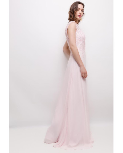 Robe longue de soirée, à strass, Rose Clair