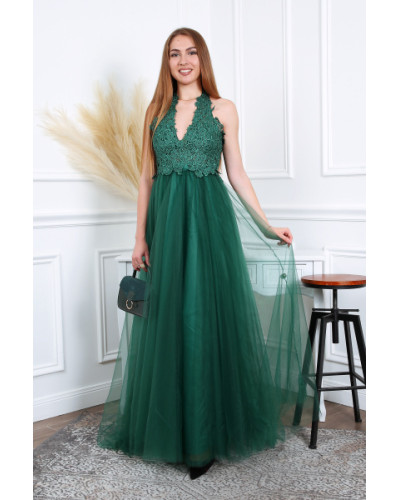 Robe longue de cocktail en tulle, Verte