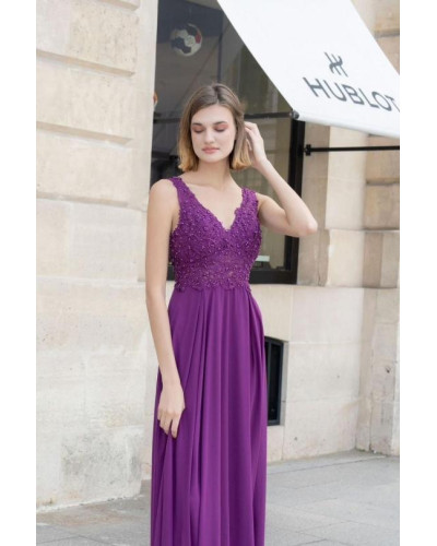 Robe de cocktail avec bustier en dentelle et perles, Mauve