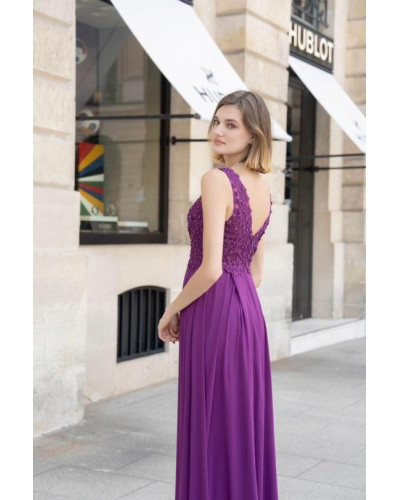 Robe de cocktail avec bustier en dentelle et perles, Mauve