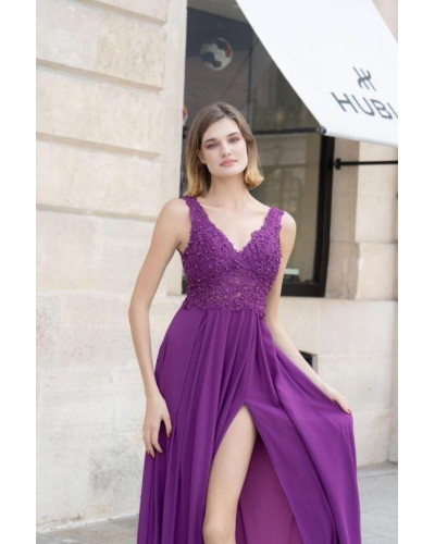 Robe de cocktail avec bustier en dentelle et perles, Mauve