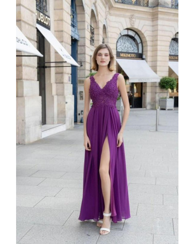 Robe de cocktail avec bustier en dentelle et perles, Mauve