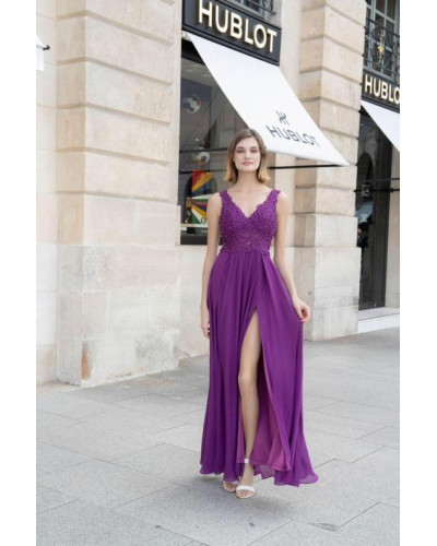 Robe de cocktail avec bustier en dentelle et perles, Mauve