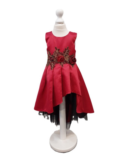 Robe de cérémonie enfant, Rouge, avec tulle noir